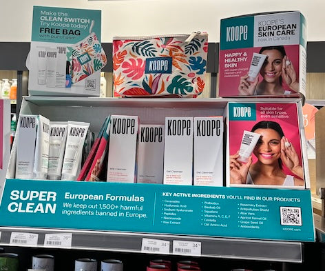A display of Koope skincare products